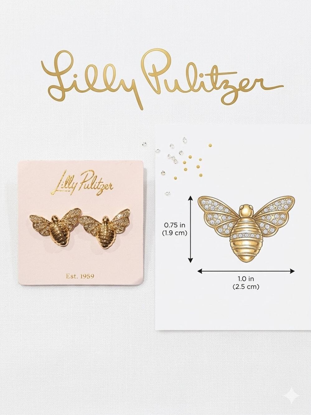Lilly Pulitzer "Bee BEEUTIFUL" Gold Crystal Pavé Stud Earrings